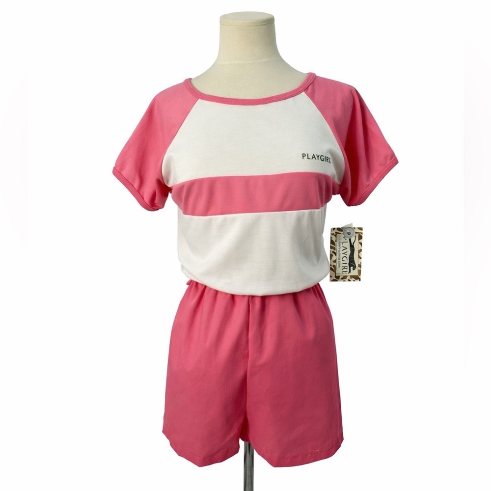 NWT Vintage 1980's M Playgirl Romper 0023 deadstock pink white playsuit